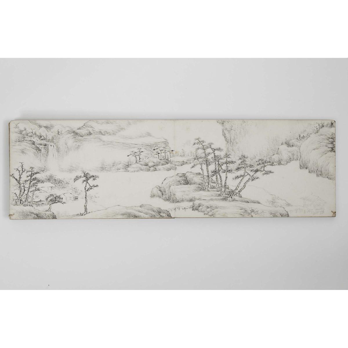 A Landscape Painting Album, Dated 1924, 山水册页画集 一九二四年作 - Image 3 of 12