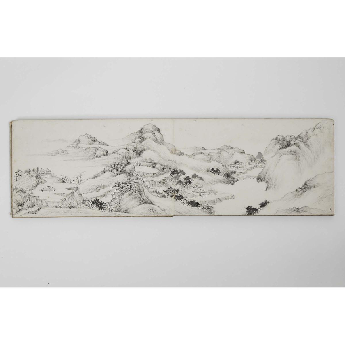 A Landscape Painting Album, Dated 1924, 山水册页画集 一九二四年作 - Image 6 of 12