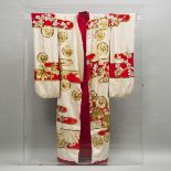 A Gold and Silver Embroidered White Silk Wedding Kimono, Late Meiji-Showa Period, 20th Century, 71 x