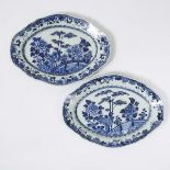 A Pair of Blue and White 'Bamboo and Peony' Lobed Platters, Qianlong Period, 18th Century, 乾隆 十八世纪 青