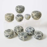 A Group of Ten 'Hoi An Hoard' Vietnamese Blue and White Circular Boxes and Covers, 15th Century, 十五世