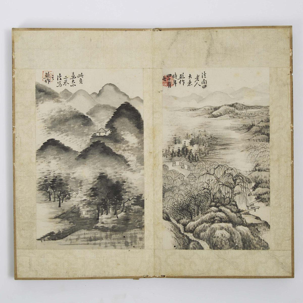 Attributed to Dai Xi (1801-1860), A Landscape Painting Album, 戴熙 (1801 – 1860) (传) 山水花卉册 十开 水墨纸本, ea - Image 4 of 8