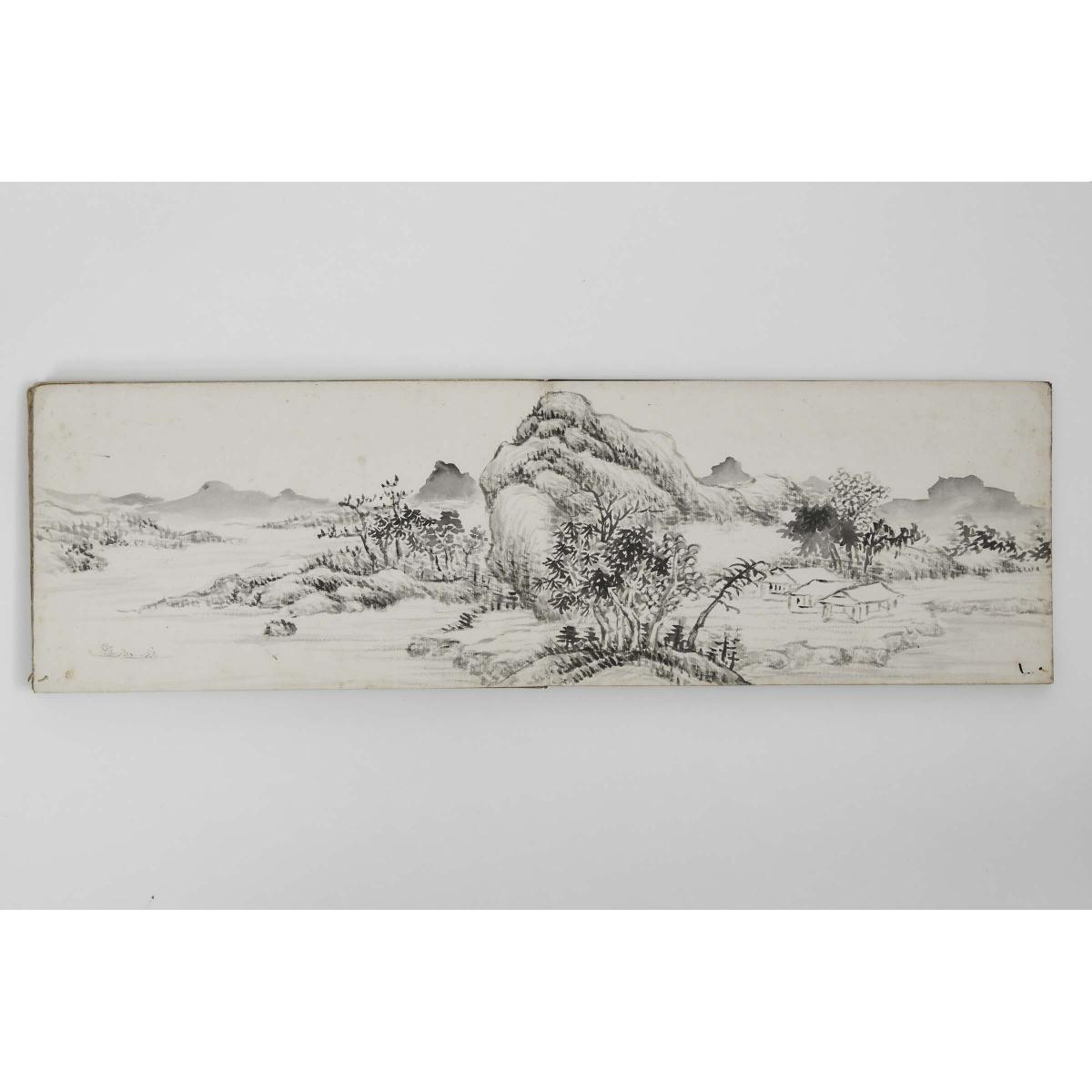 A Landscape Painting Album, Dated 1924, 山水册页画集 一九二四年作 - Image 2 of 12