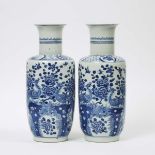 A Pair of Blue and White 'Phoenix' Rouleau Vases, Qing Dynasty, 清 青花'凤凰牡丹'纹棒槌瓶一对, height 18.7 in — 4