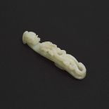 A White Jade Belt Hook, 白玉雕苍龙教子带钩, length 4.7 in — 12 cm