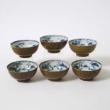 A Set of Six 'Batavian' Landscape Bowls from the Nanking Cargo, Qianlong Period, Circa 1750, 清 乾隆 约1