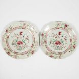 A Pair of Famille Rose Barbed-Rim Plates, 18th Century, 十八世纪 粉彩牡丹纹花口碗一对, diameter 9.3 in — 23.5 cm (