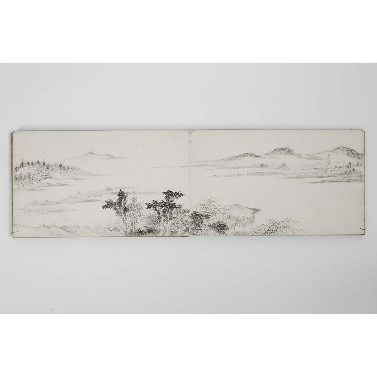 A Landscape Painting Album, Dated 1924, 山水册页画集 一九二四年作 - Image 4 of 12