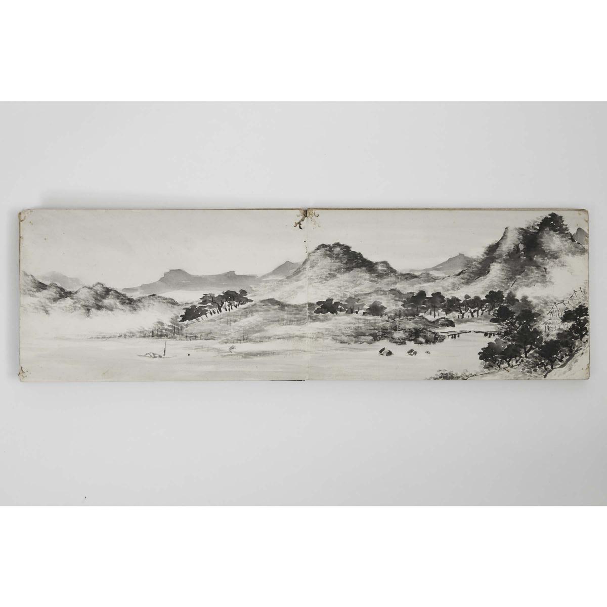 A Landscape Painting Album, Dated 1924, 山水册页画集 一九二四年作 - Image 9 of 12