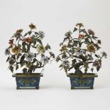 A Pair of Chinese Cloisonné Jardinieres with Hardstone Trees, Early 20th Century, 二十世纪早期 铜鎏金掐丝珐琅嵌宝盆景