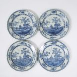 A Set of Four Blue and White 'Flying Geese' Lobed Plates, 18th Century, 十八世纪 青花'飞雁'纹花口盘一组四只, diamete