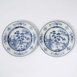 A Pair of Blue and White 'Water Buffalo' Plates, 18th Century, 十八世纪 青花水牛图盘一对, diameter 11.4 in — 29