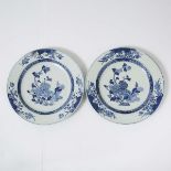 A Pair of Large Blue and White 'Peony' Chargers, 18th Century, 十八世纪 青花牡丹纹大盘一对, diameter 15.4 in — 39