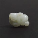 A Fine White Jade 'Boy and Lingzhi' Carving, Qing Dynasty, 清 白玉雕童子持灵芝把件, length 1.7 in — 4.4 cm