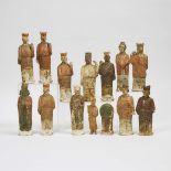 A Group of Twelve Chinese Painted Pottery Standing Figures, together with a Small Standing Figure an