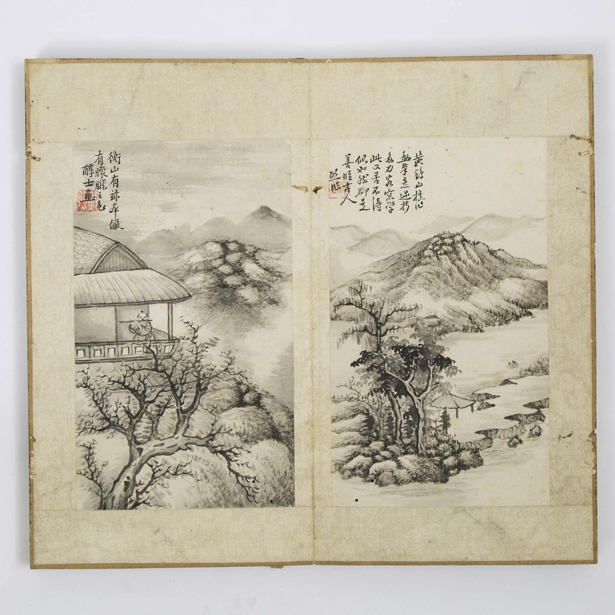 Attributed to Dai Xi (1801-1860), A Landscape Painting Album, 戴熙 (1801 – 1860) (传) 山水花卉册 十开 水墨纸本, ea - Image 3 of 8