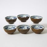 A Set of Six 'Batavian' Landscape Bowls from the Nanking Cargo, Qianlong Period, Circa 1750, 清 乾隆 约1