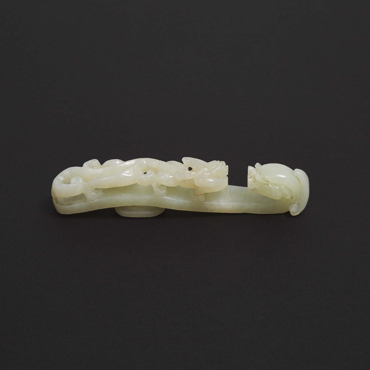 A White Jade Belt Hook, 白玉雕苍龙教子带钩, length 4.7 in — 12 cm - Image 2 of 3