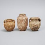 Three Roman Period Levantine-Holy Land Pottery Jars, 100 B.C.-200 A.D., tallest height 4.75 in — 12.