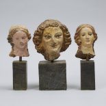 Three Ecclesiastical Polychromed Plaster Composite Heads, 19th/early 20th century, height 10.5 in —