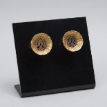 Pair of Mayan Gilt Terra Cotta Ear Flares, 300 B.C. - 300 A.D., each diameter 2.4 in — 6 cm (2 Piece