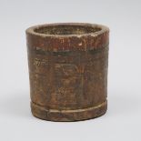 South East Asian Turned and Polycromed Hardwood Bucket Mortar, 19th century, height 8.75 in — 22.2 c