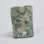 Seljuk Empire Green Glazed Relief Moulded Pottery Border Tile, Persia, 12th century, 5.3 x 3.75 in —