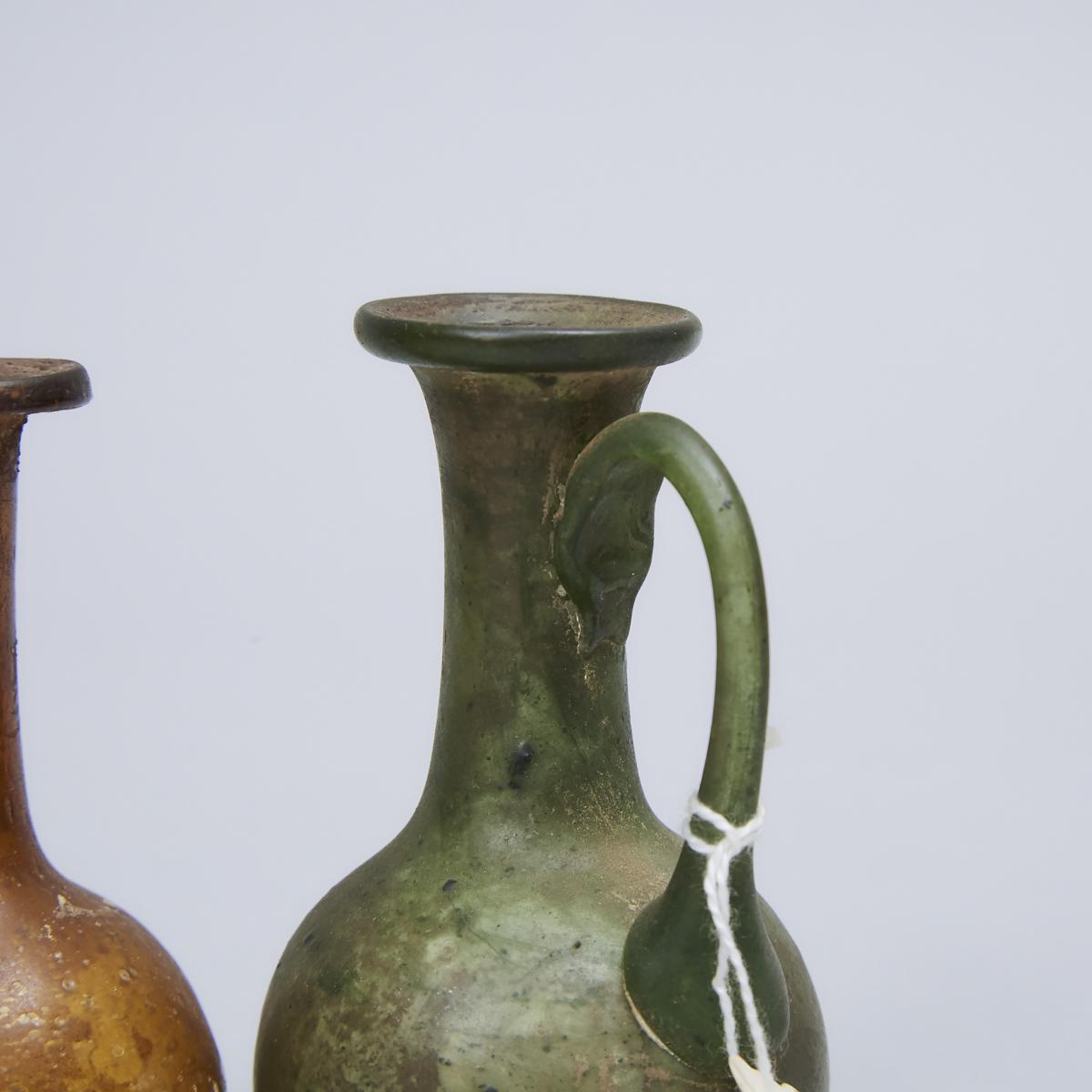 Two Roman Glass Juglets, 100-200 A.D., height 3.7 in — 9.5 cm - Image 4 of 5