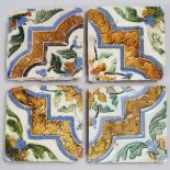 Matched Set of Four Spanish Arista Pottery Tiles, Sevilla, 16th century, each tile 5.25 x 5.25 in —