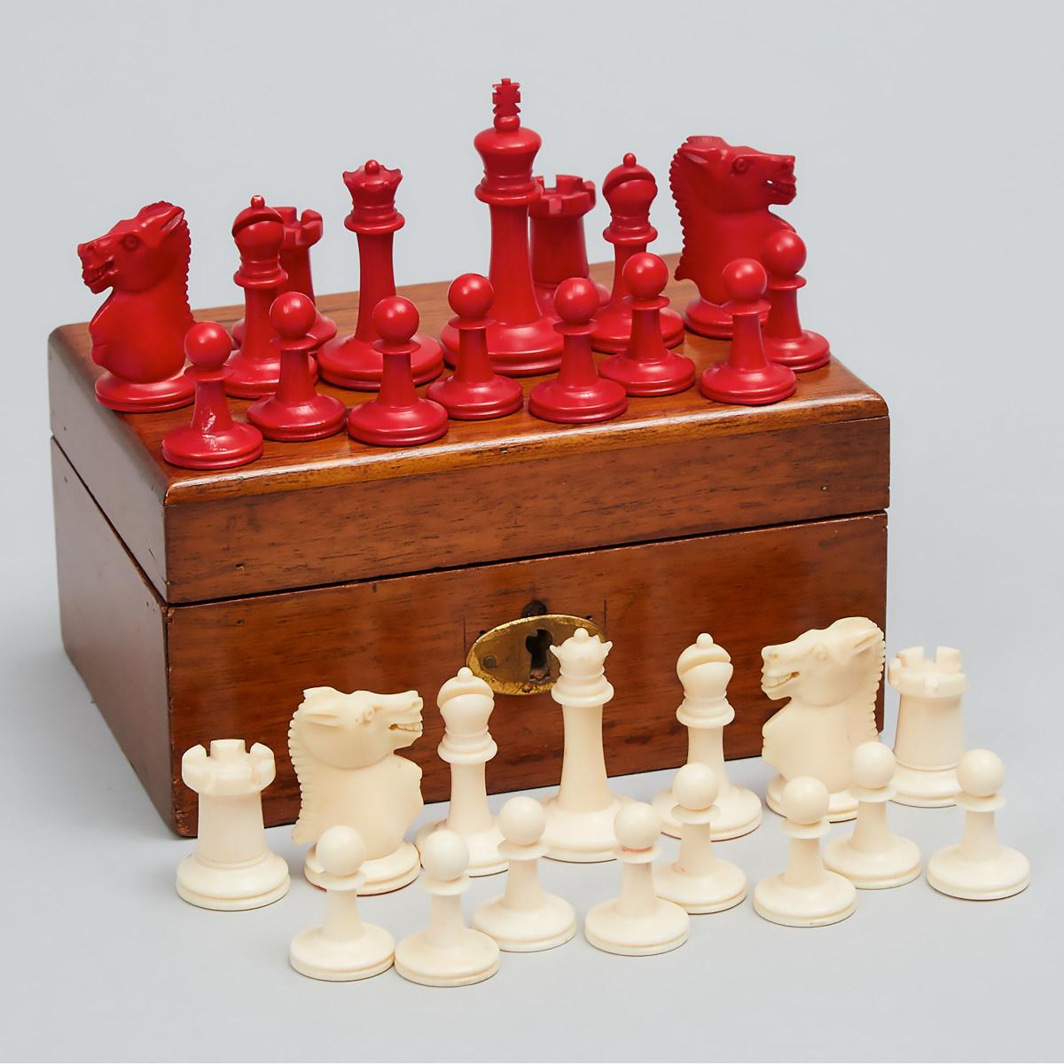 English Staunton Pattern Ivory Chess Set, 19th century, king height 2.25 in — 5.7 cm