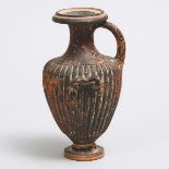 Greek Gnathian Ware Black Glazed Hydria, Southern Italy, 350-300 B.C., height 5.75 in — 14.6 cm