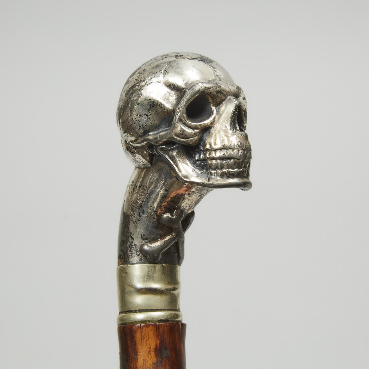 Victorian Memento Mori Skull and Crossbones Handled Walking Stick, c.1890, diameter 34 in — 86.4 cm - Image 2 of 4