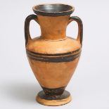 Small Greek Corinthian Pottery Small Amphora, c. 600 BC, height 7.5 in — 19.1 cm