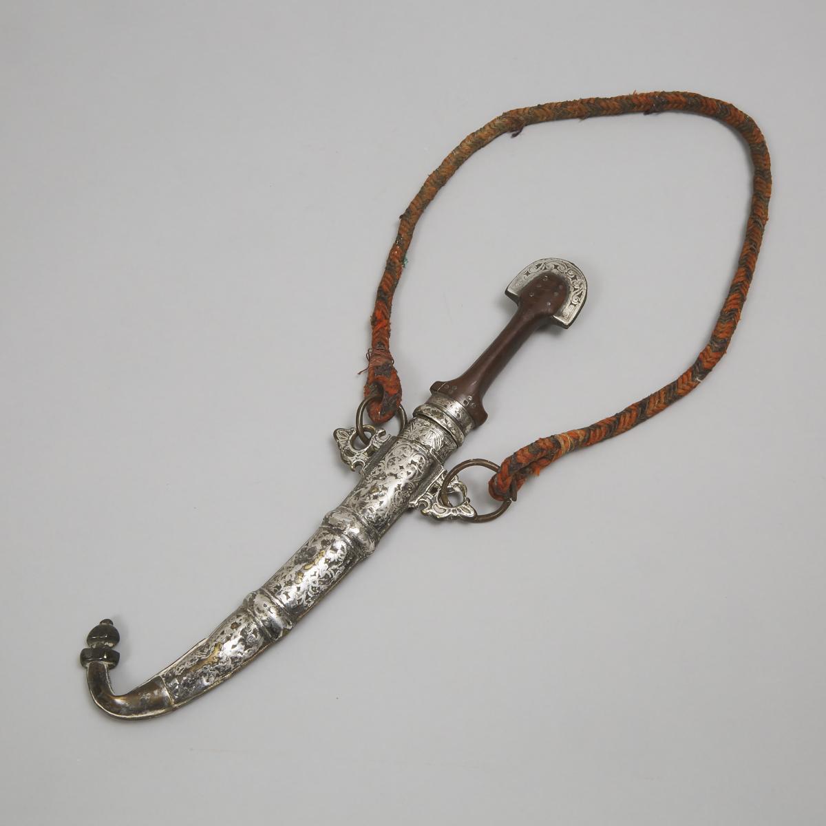 Moroccan Silver on Brass Jambiya Dagger, 19th century, diameter 16 in — 40.6 cm - Image 2 of 2