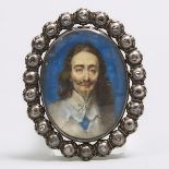 'Stuart Crystal' Charles I of England Diamond Mounted Silver and Gold Mourning Slide, mid 17th centu