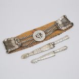 Argentine Silver Gaucho Coin Belt and Two Knives, 19th/early 20th century, belt length 37 in — 94 cm