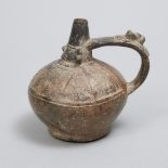 Lambayeque Sicani Naymlap Form Blackware Pottery Libation Vessel, North Peru, 750 - 1375 A.D., heig