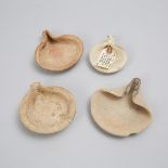 Four Levantine-Holy Land Pottery Pinched Saucer Oil Lamps, Iron Age, 1200-300 B.C., various sizes, l