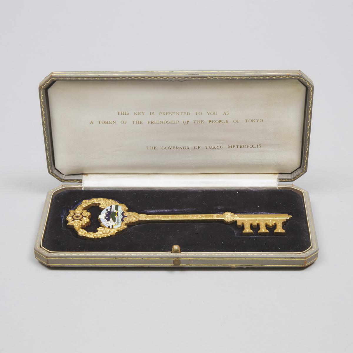 Ceremonial Presentation Key to the City of Tokyo, Japan, c.1960, 20.5 x 10 in — 52.1 x 25.4 cm