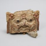 Balinese Carved Wood Mask of Barong Form Bell, 19th/early 20th century, width 8.5 in — 21.6 cm