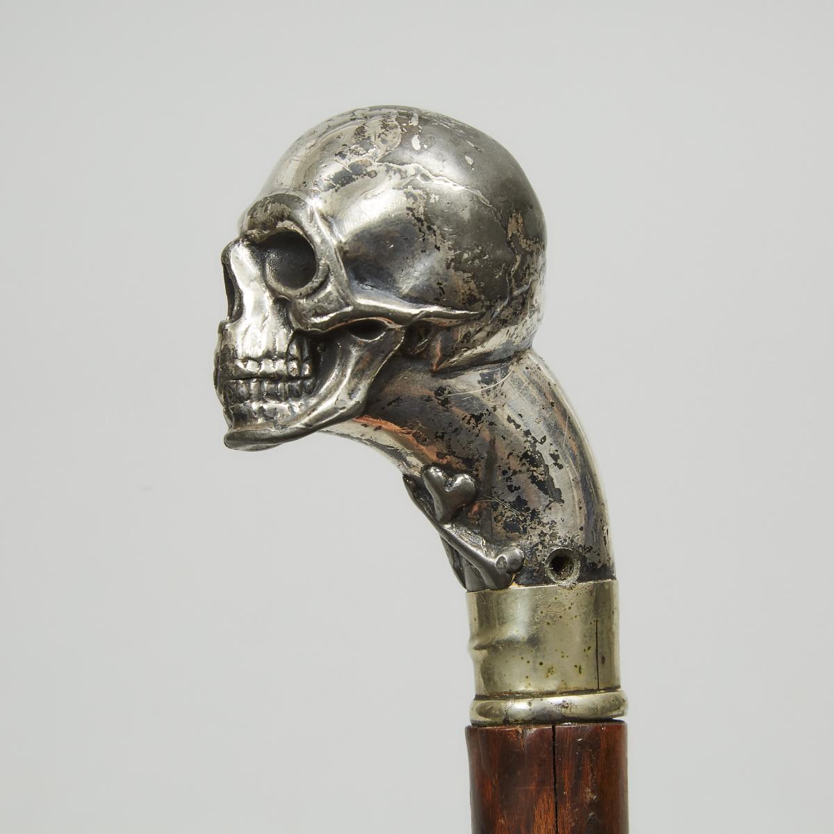 Victorian Memento Mori Skull and Crossbones Handled Walking Stick, c.1890, diameter 34 in — 86.4 cm - Image 3 of 4