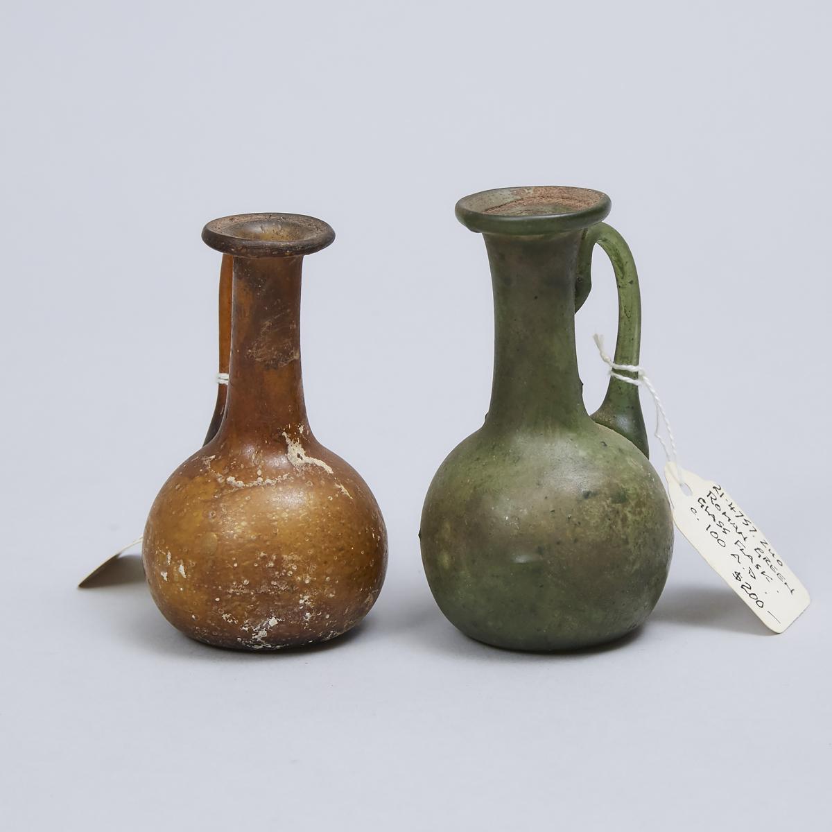 Two Roman Glass Juglets, 100-200 A.D., height 3.7 in — 9.5 cm - Image 5 of 5