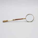 French Gilt Metal and Abalone Mounted Parasol Handled Magnifying Glass, 19th century and later, leng