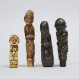 Four Indonesian Carved Bone and Horn Figural Betel Nut Crusher Handles, 19th/20 centuries, height 5.
