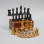 J. Jaques & Sons Boxwood and Ebony Staunton Pattern Chess Set, London, c.1930, king height 3.9 in —