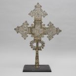 Large Abyssinian/Ethiopian Silvered Brass Coptic Procession Cross, early-mid 20th century, height 29