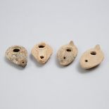 Four Roman Period Byzantine Pottery Oil Lamps, 200-500 A.D., longest length 3.5 in — 8.9 cm (4 Piece