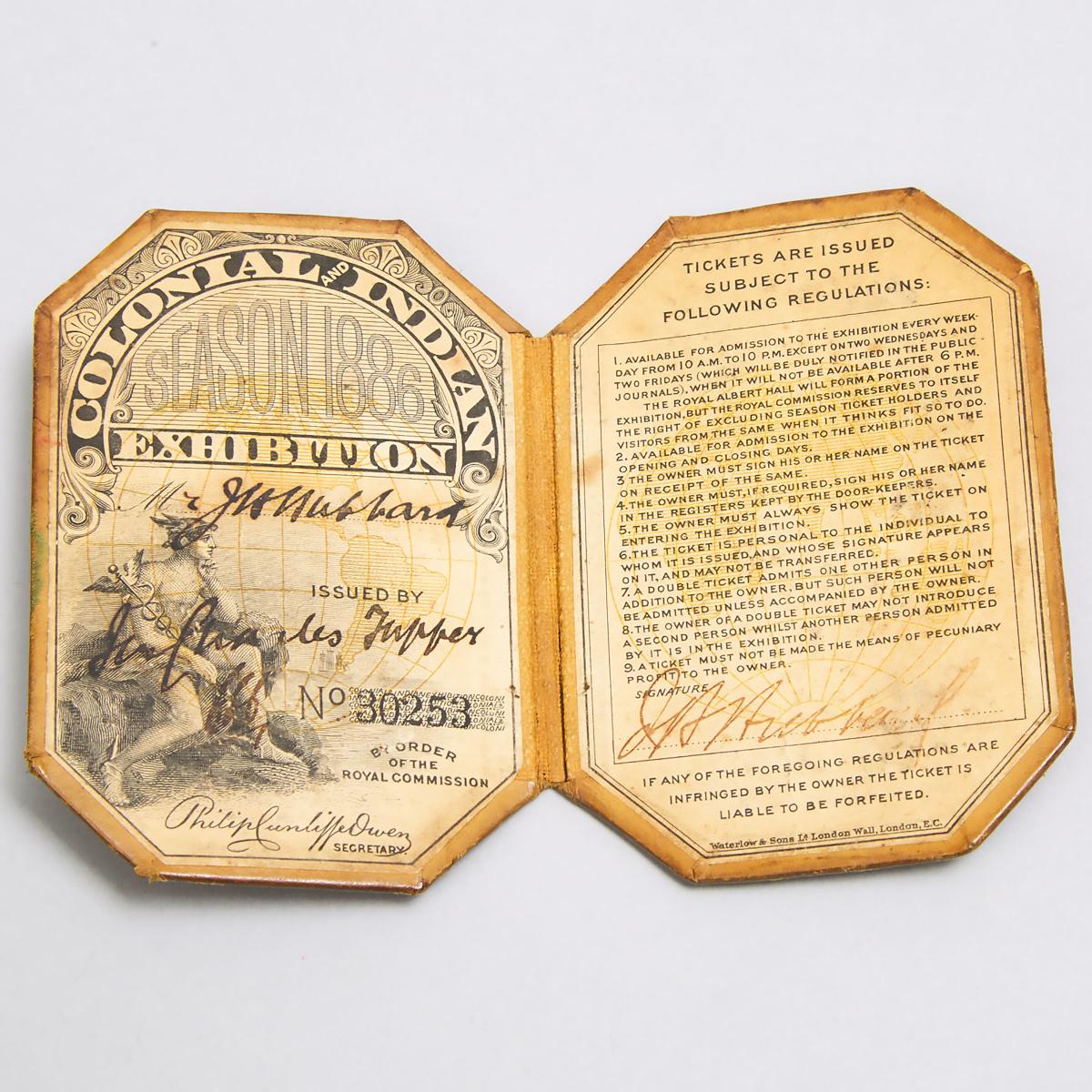 'Colonial & Indian' Exhibition Bi-Fold Presentation Leather Ticket, 1886, closed 2.8 x 2 in — 7.2 x - Image 3 of 3
