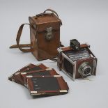 J. F. Shew & Co., London, 'XIT Patent' Quarter Plate Bellows Camera, c.1900, camera body 4 x 5.75 in