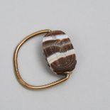 Etruscan Banded Agate Scaraboid Ring, 5th-4th century B.C., stone length .8 in — 2 cm